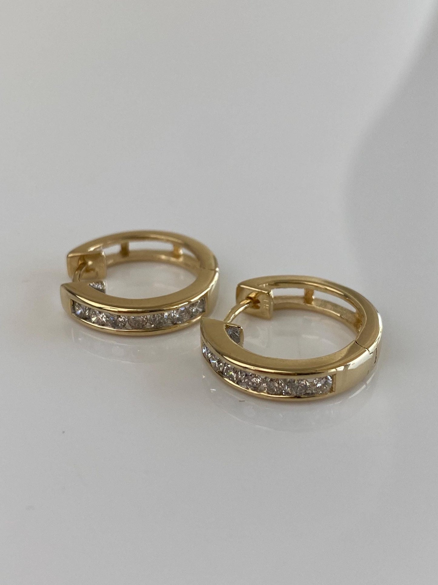 Vintage Solid 14k Yellow Gold Diamond Hoop Earrings