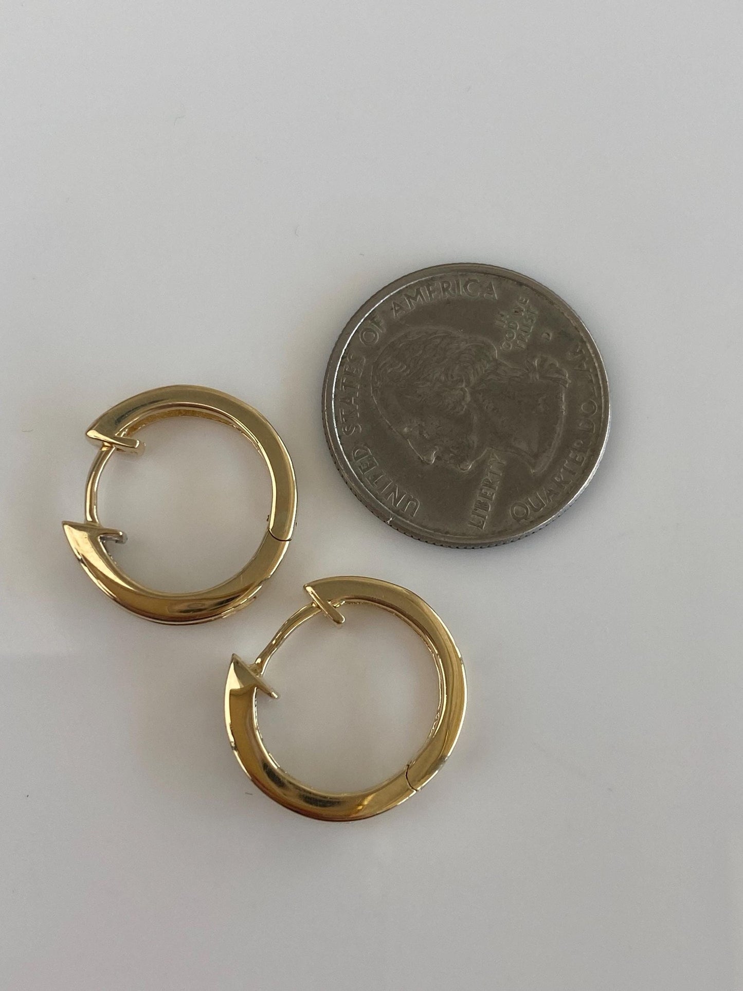 Vintage Solid 14k Yellow Gold Diamond Hoop Earrings