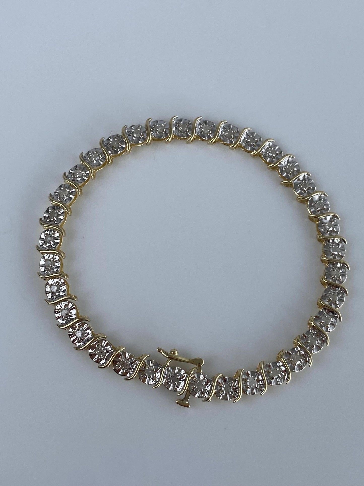 Vintage Solid 10k White & Yellow Gold Diamond Link Bracelet - 7 inches