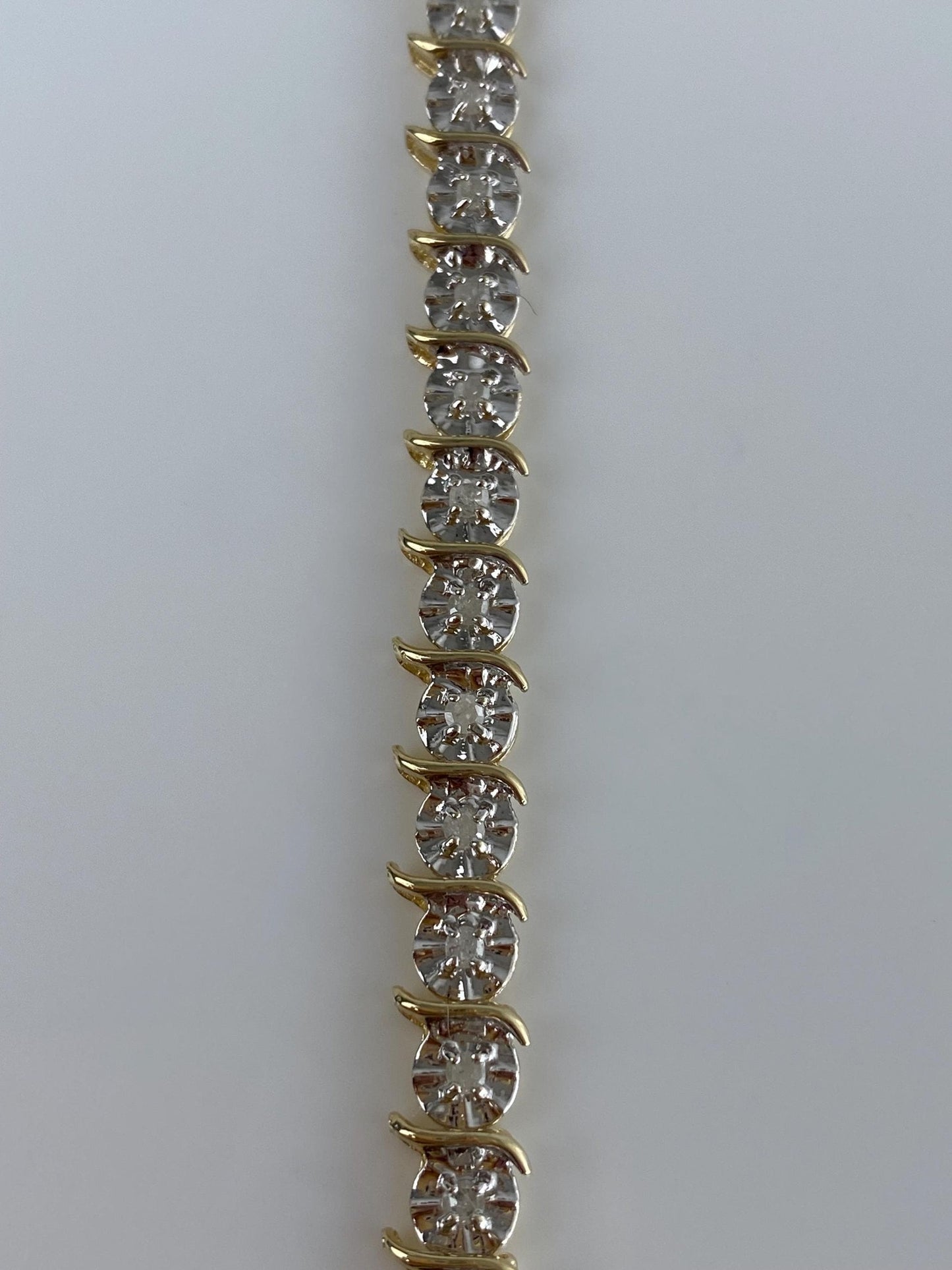 Vintage Solid 10k White & Yellow Gold Diamond Link Bracelet - 7 inches