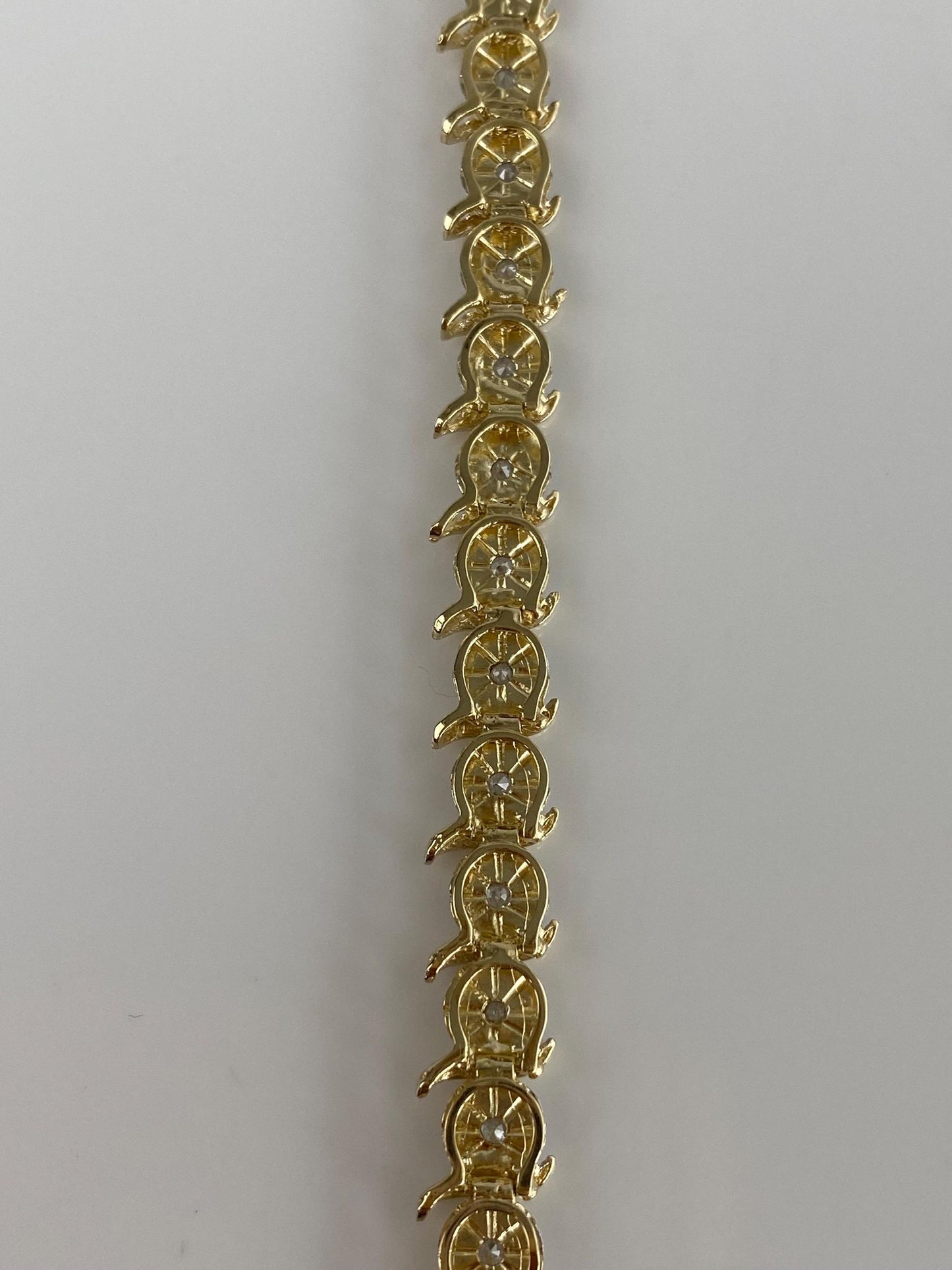 Vintage Solid 10k White & Yellow Gold Diamond Link Bracelet - 7 inches