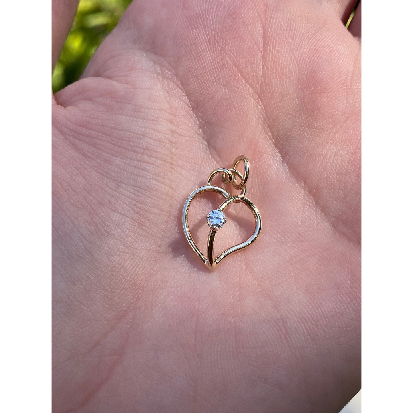 Vintage Solid 14k Yellow Gold Cubic Zirconia Open Heart Charm