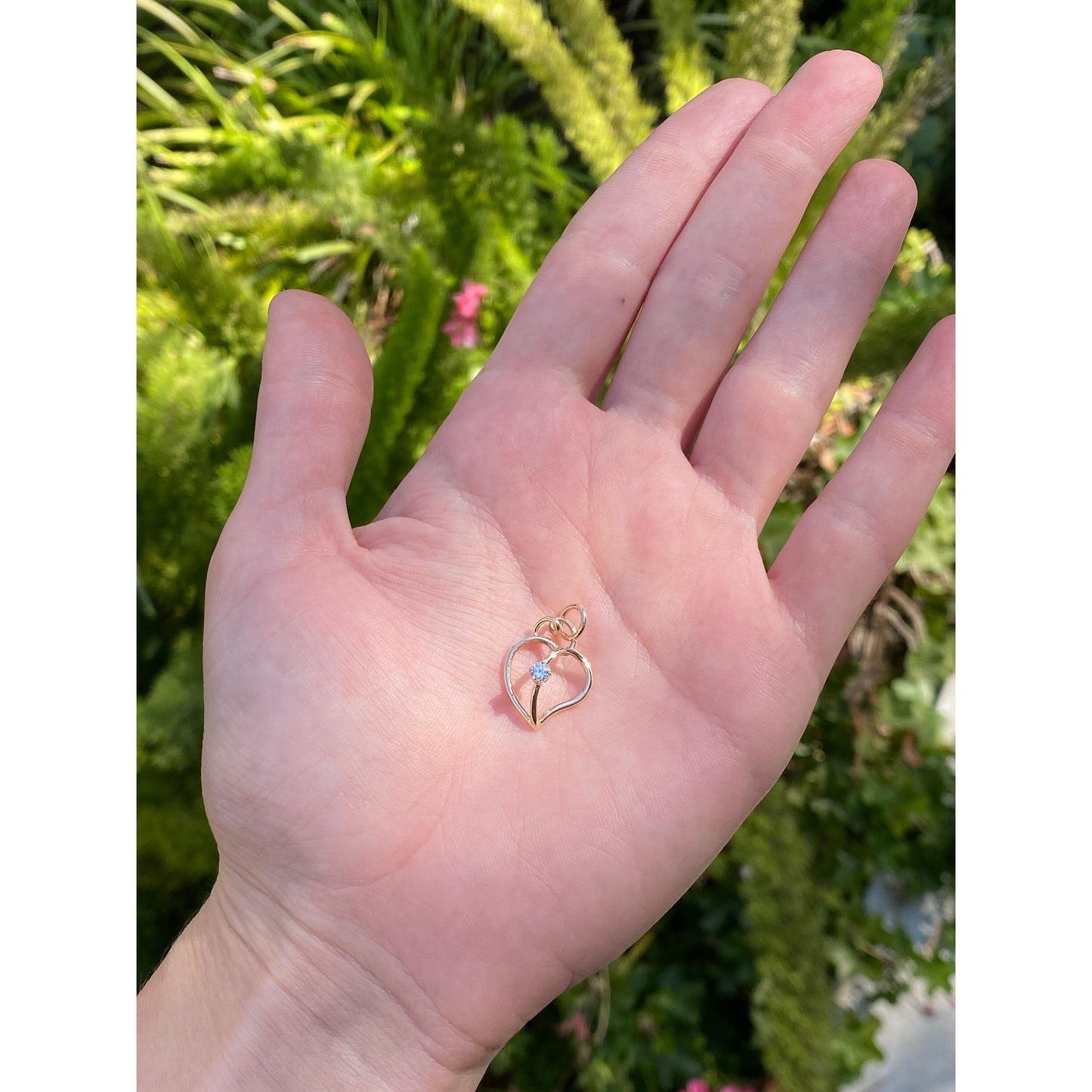 Vintage Solid 14k Yellow Gold Cubic Zirconia Open Heart Charm