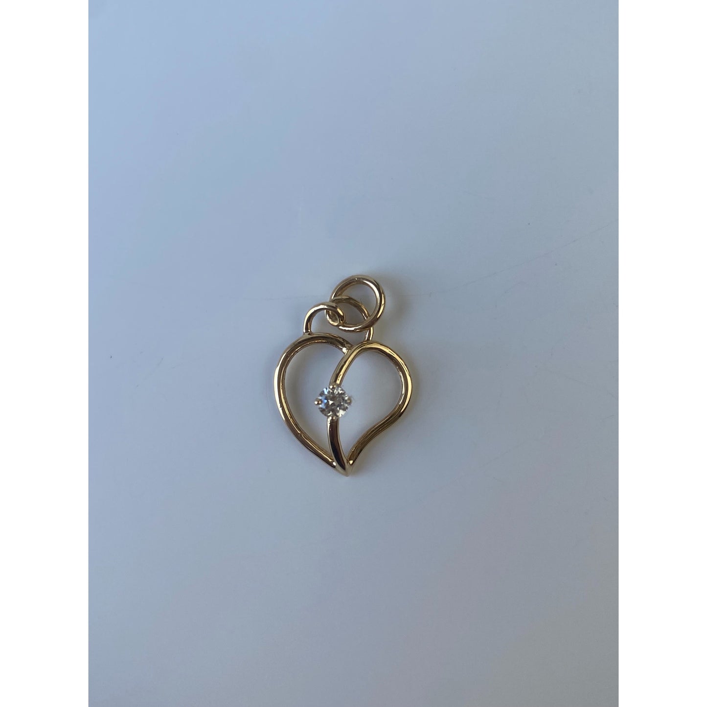 Vintage Solid 14k Yellow Gold Cubic Zirconia Open Heart Charm