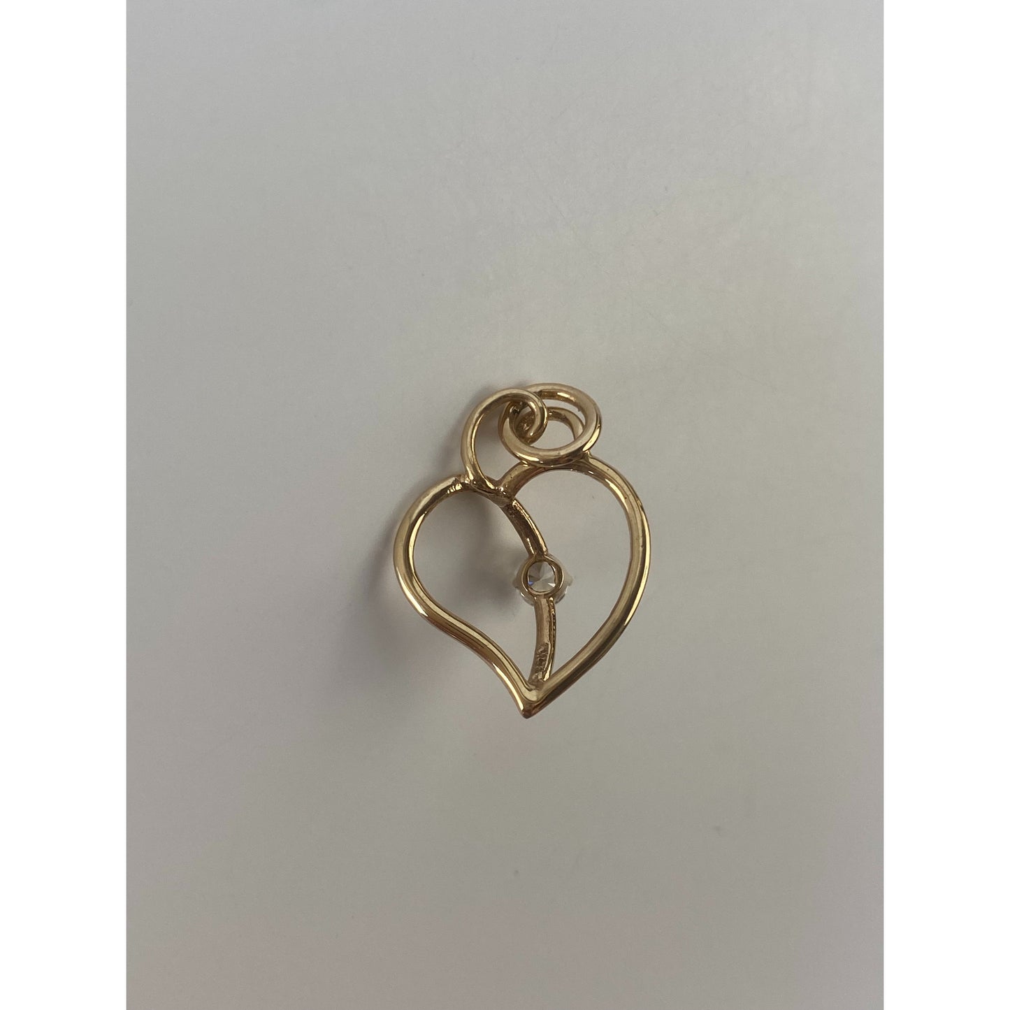 Vintage Solid 14k Yellow Gold Cubic Zirconia Open Heart Charm