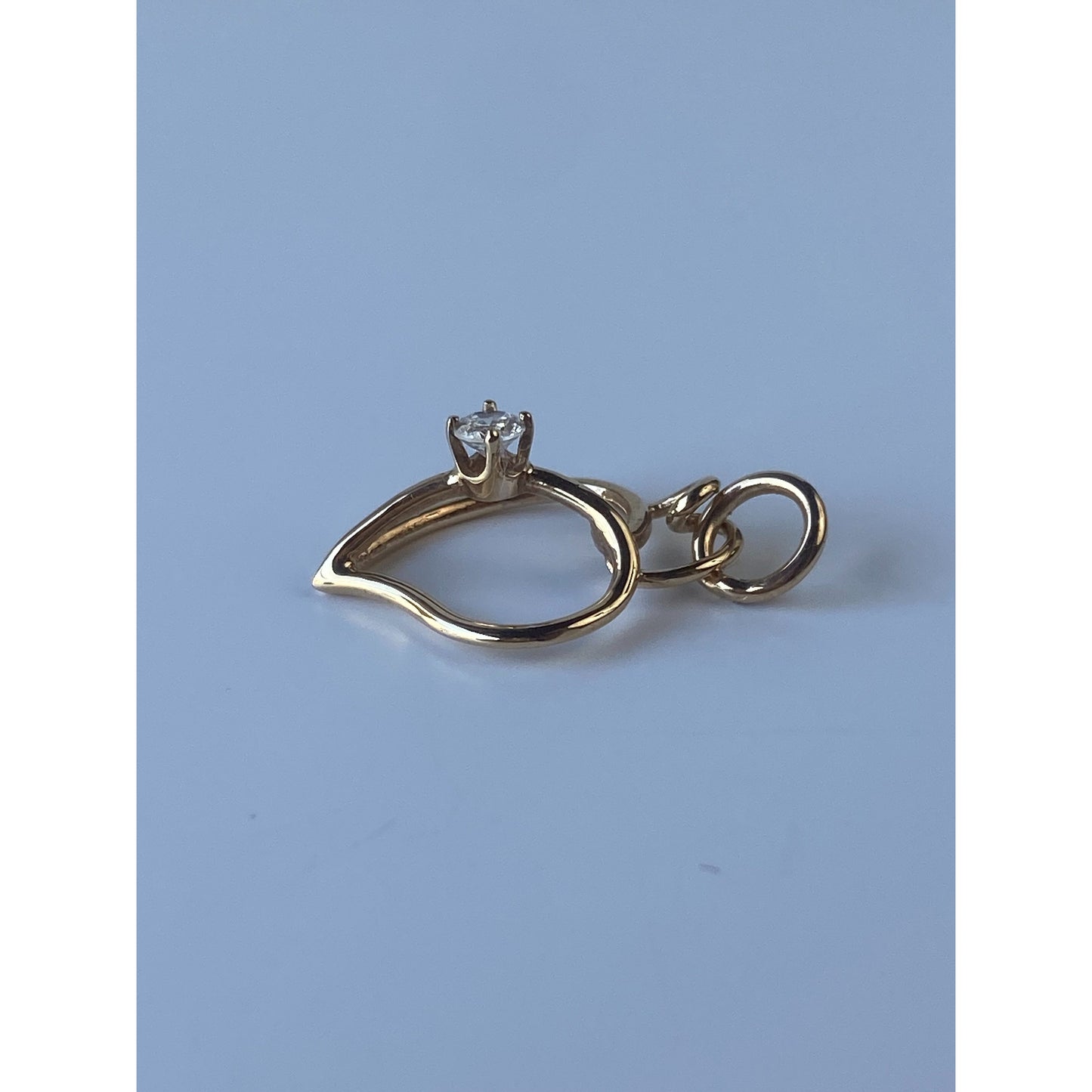 Vintage Solid 14k Yellow Gold Cubic Zirconia Open Heart Charm