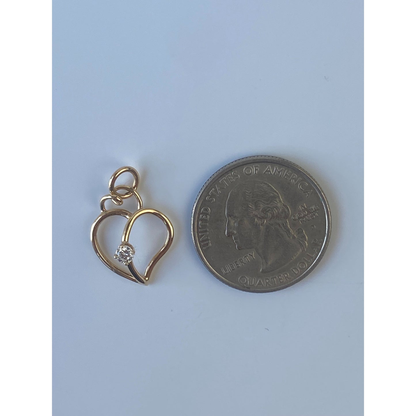 Vintage Solid 14k Yellow Gold Cubic Zirconia Open Heart Charm