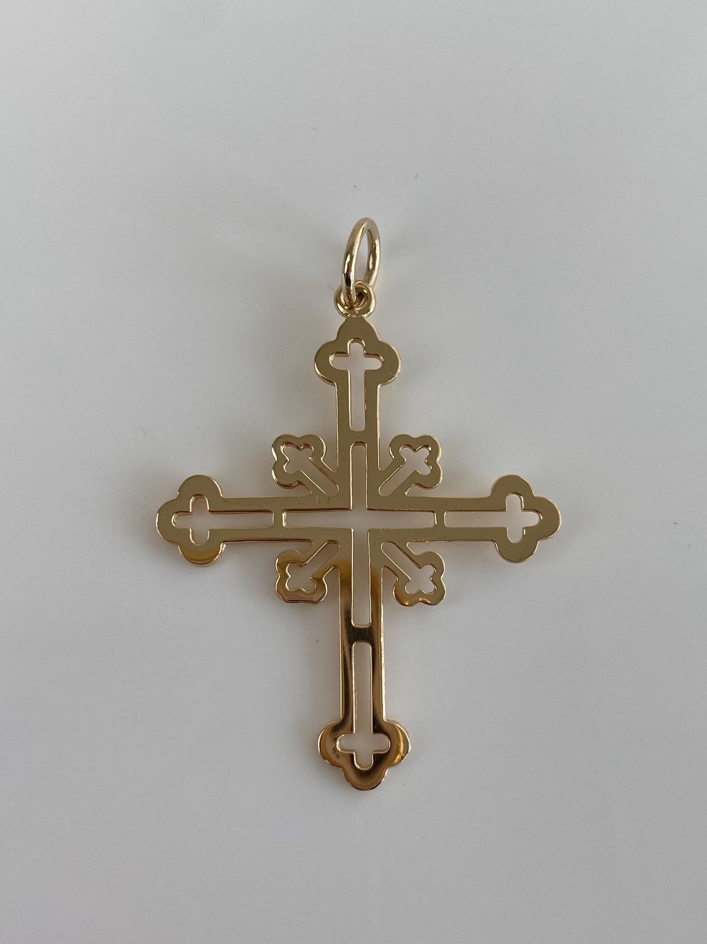 Vintage Solid 14k Yellow Gold Large Open Work Cross Charm