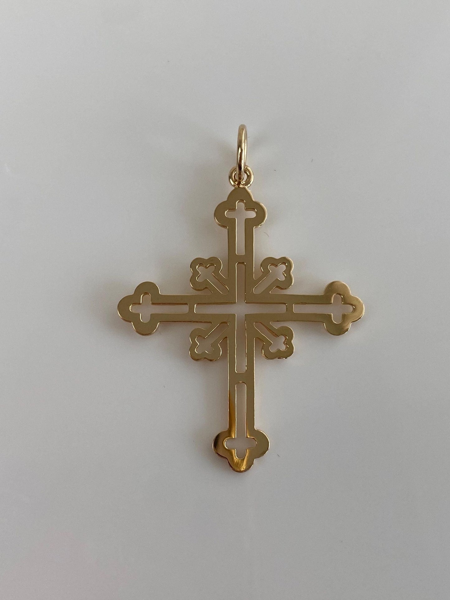 Vintage Solid 14k Yellow Gold Large Open Work Cross Charm