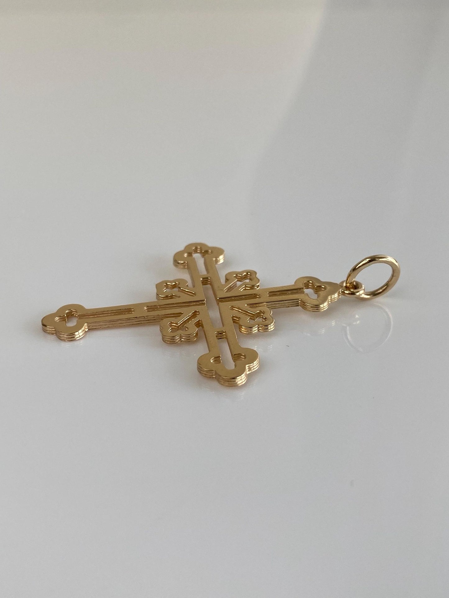 Vintage Solid 14k Yellow Gold Large Open Work Cross Charm