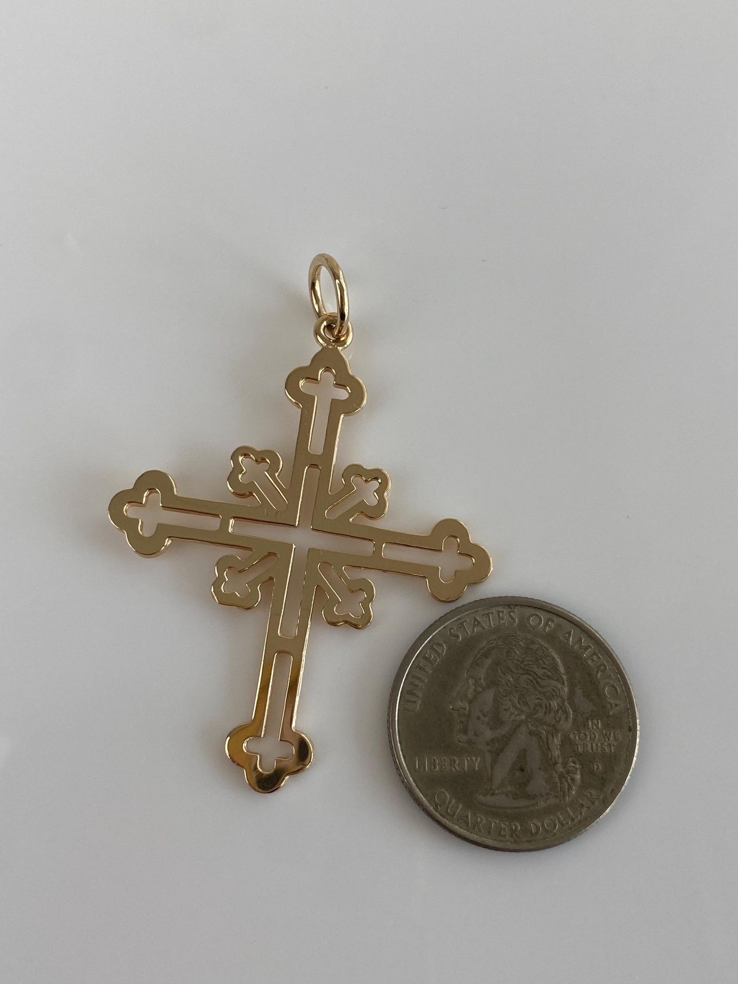 Vintage Solid 14k Yellow Gold Large Open Work Cross Charm