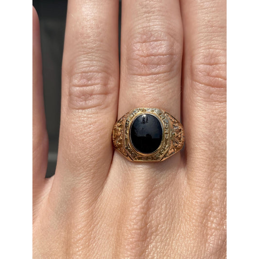 Vintage Solid 10k Yellow Gold Black Onyx Class Ring - Size 7