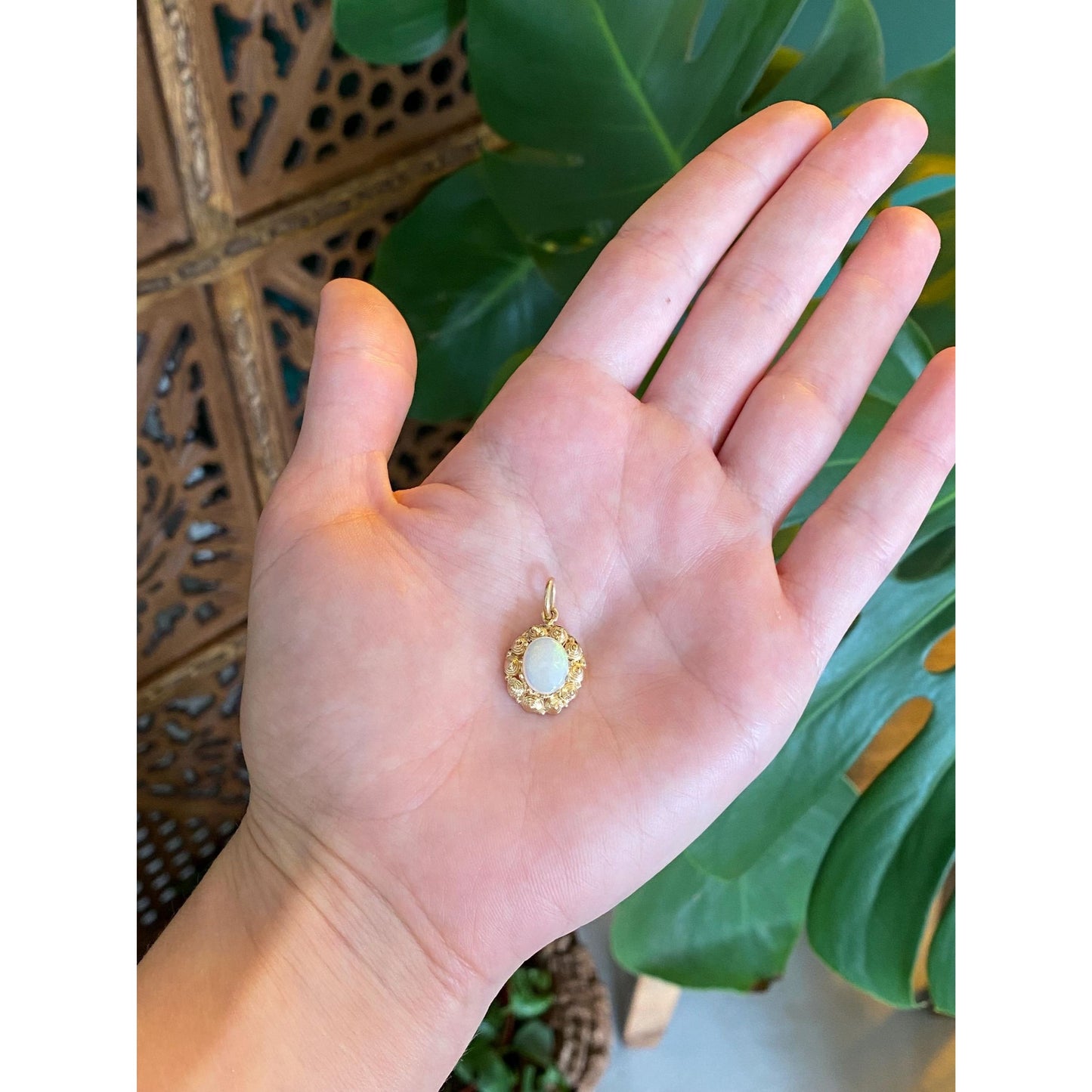 Vintage Solid 14k Yellow Gold Opal Charm