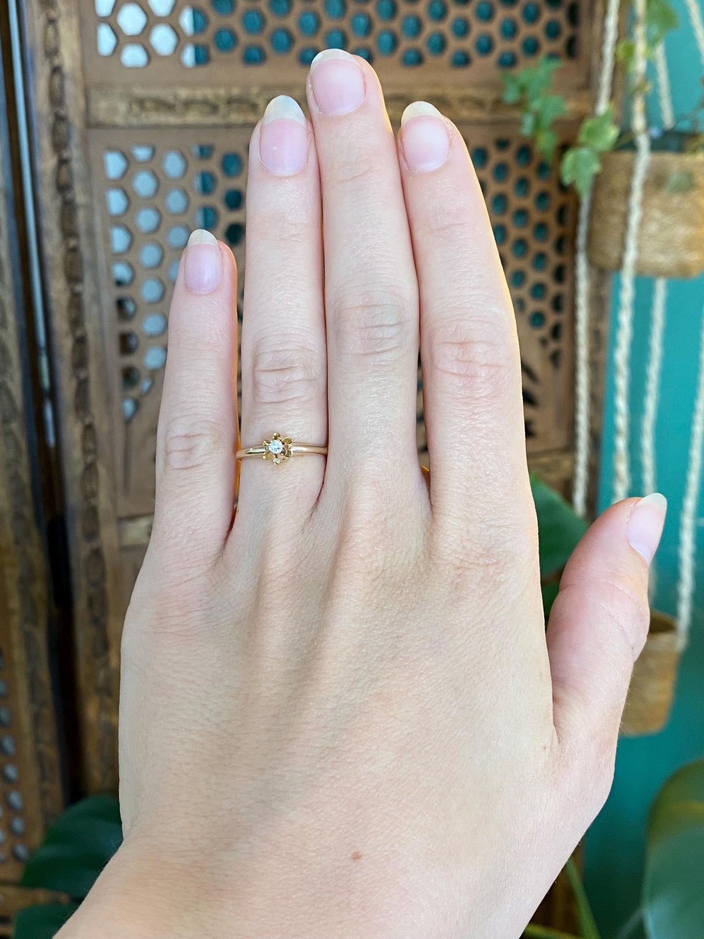 Vintage Solid 14k Yellow Gold Old Mine Cut Diamond Ring - Size 5.25
