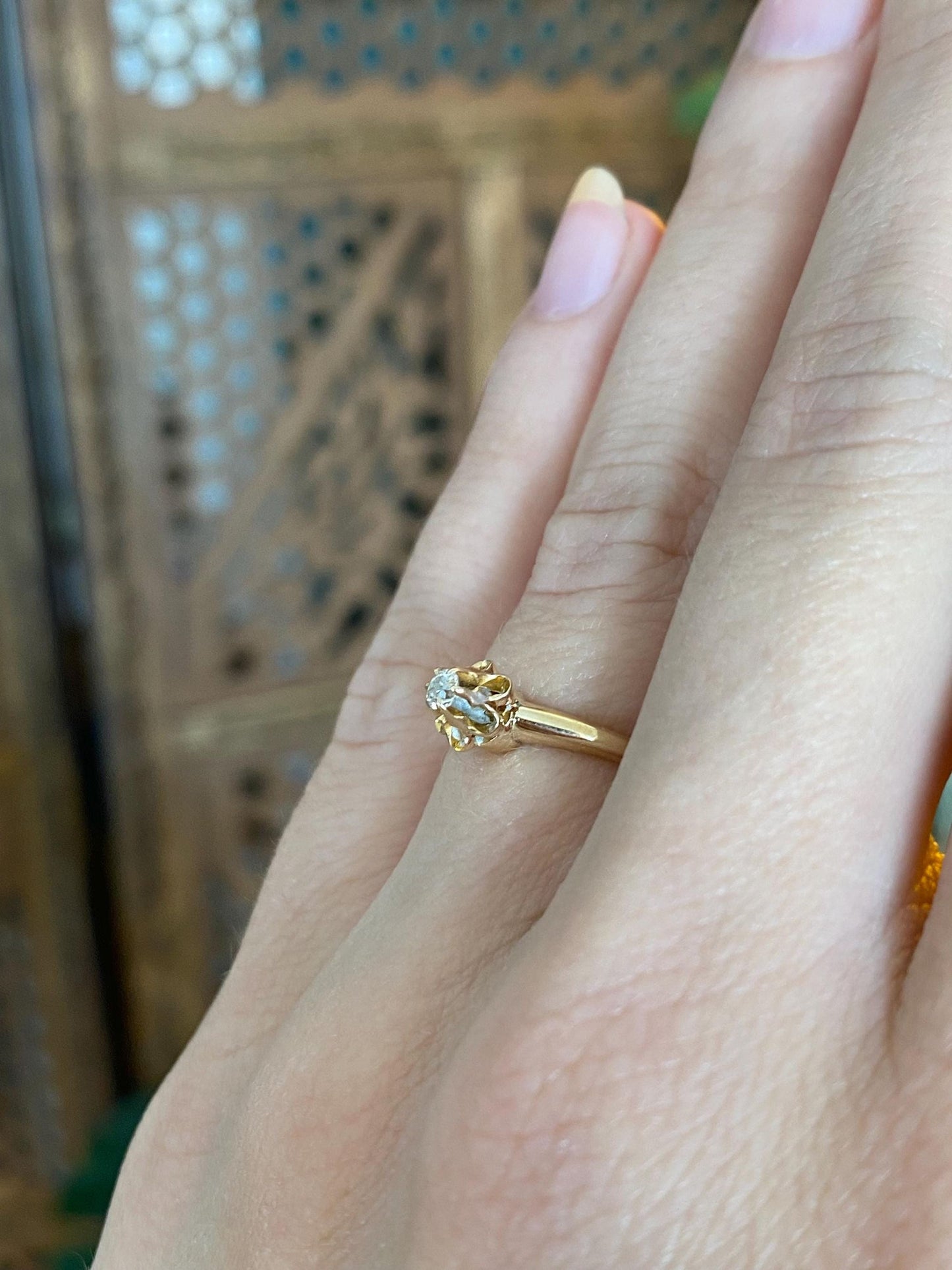 Vintage Solid 14k Yellow Gold Old Mine Cut Diamond Ring - Size 5.25