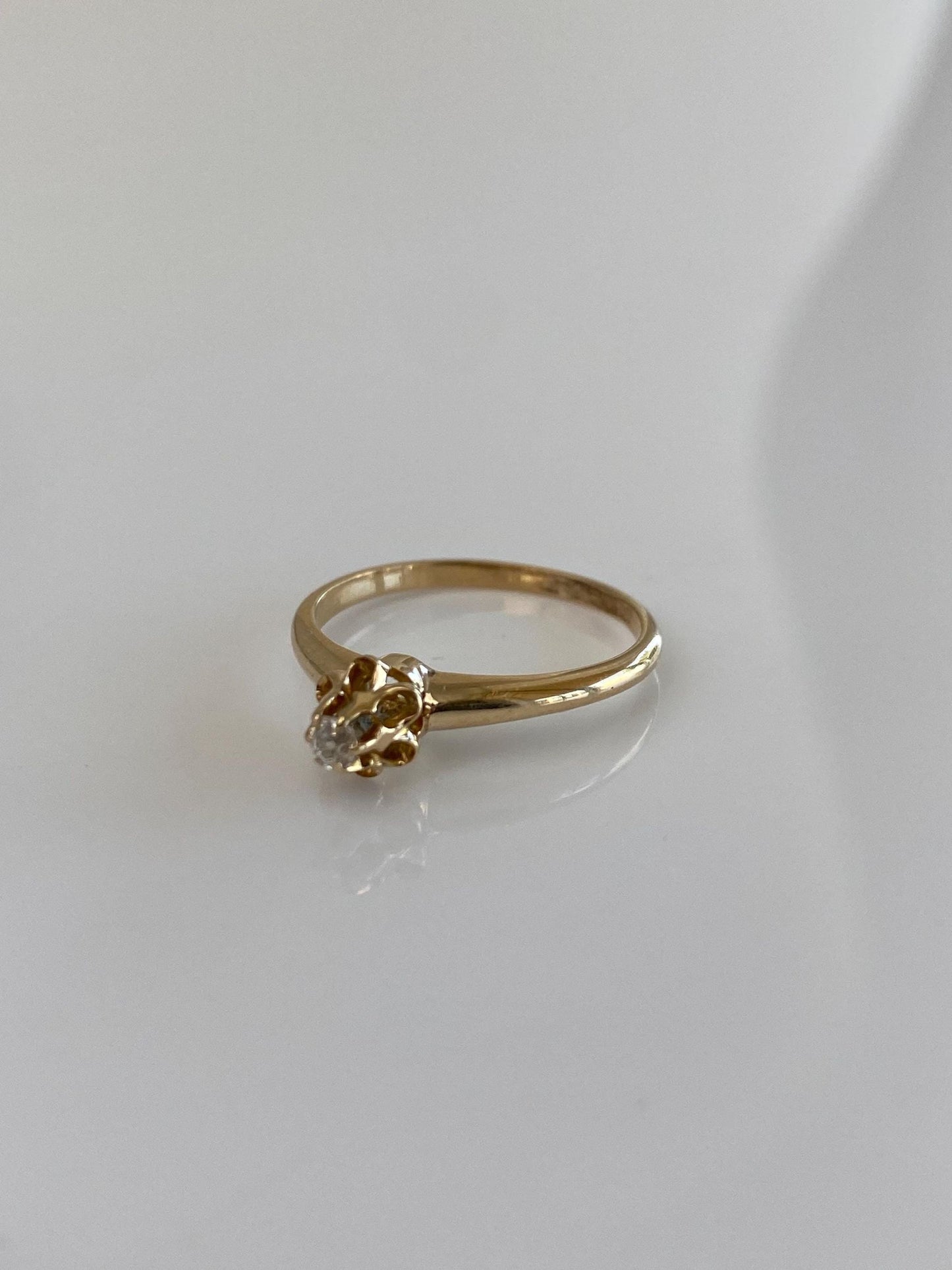 Vintage Solid 14k Yellow Gold Old Mine Cut Diamond Ring - Size 5.25