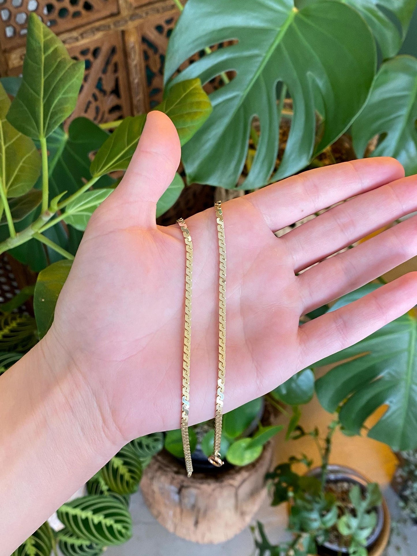 Vintage Solid 14k Yellow Gold Chunky Serpentine Chain Necklace - 17.5 inches