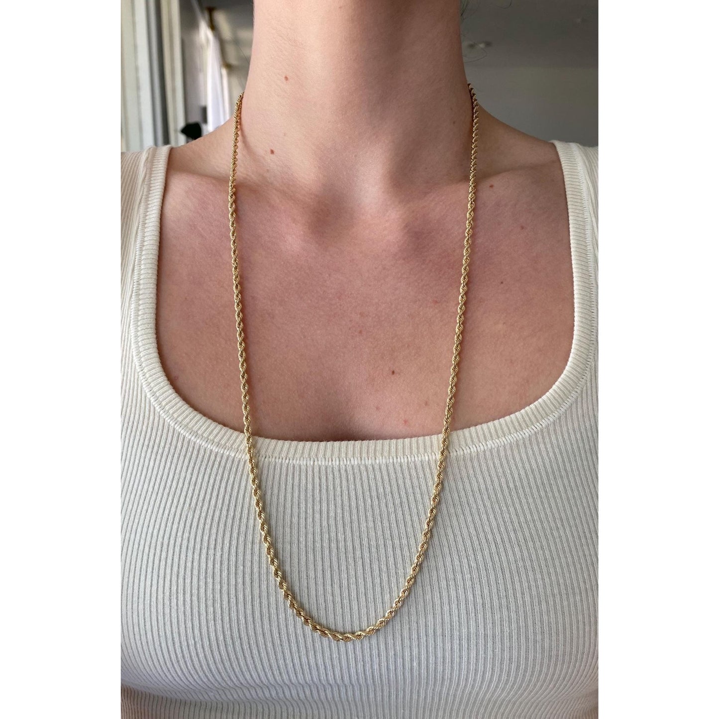 Vintage Solid 10k Yellow Gold Chunky Rope Chain Necklace - 28 inches