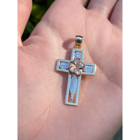 Vintage Solid 14k Tri Tone Gold Flower Cross Charm