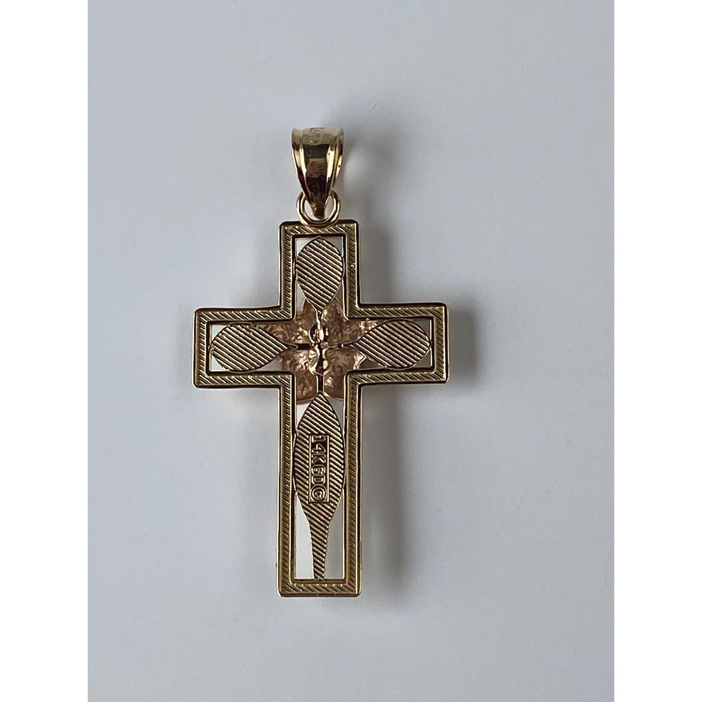 Vintage Solid 14k Tri Tone Gold Flower Cross Charm