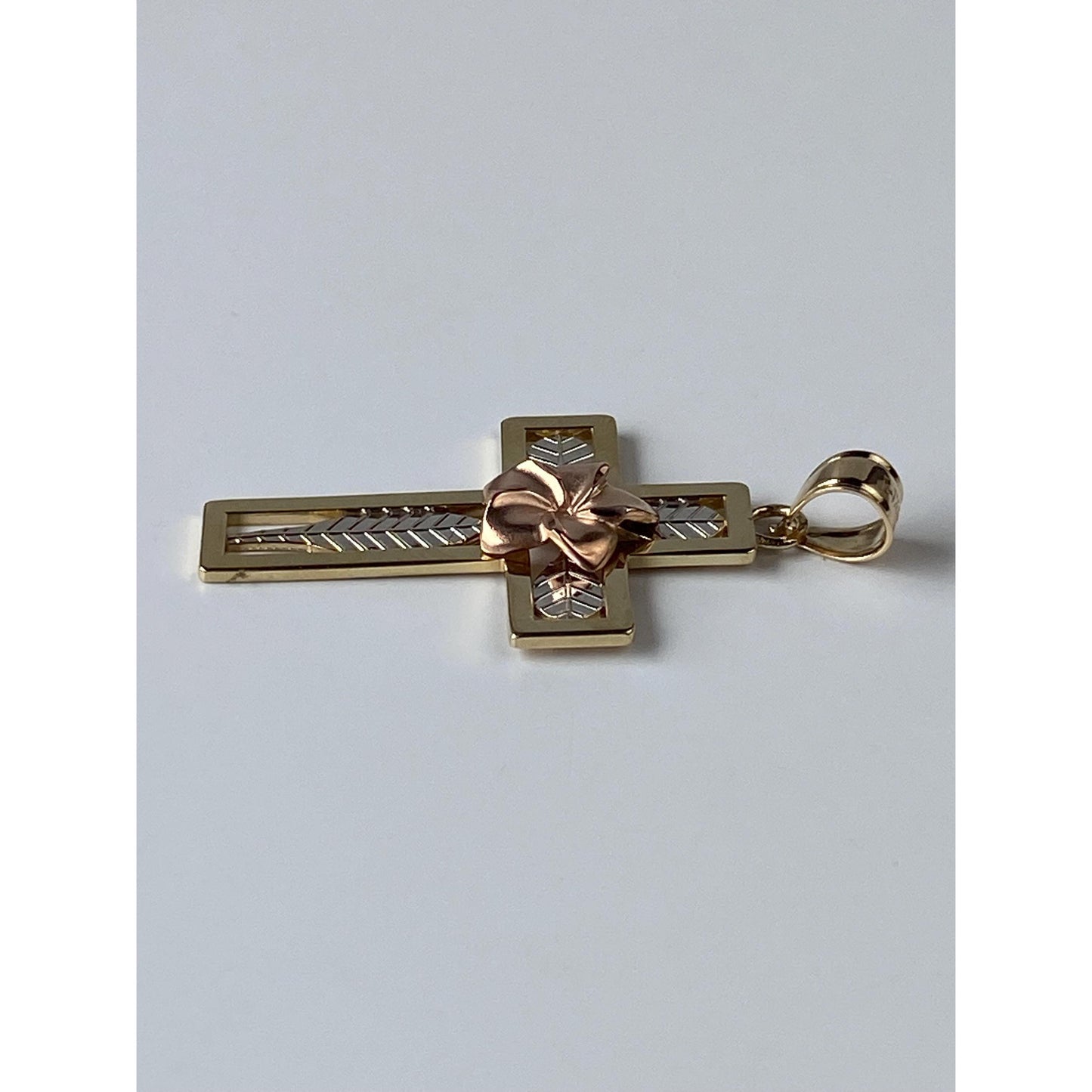 Vintage Solid 14k Tri Tone Gold Flower Cross Charm