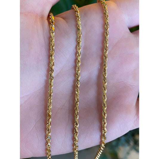 Vintage Solid 14k Yellow Gold Diamond Cut Rope Chain Necklace - 30 inches