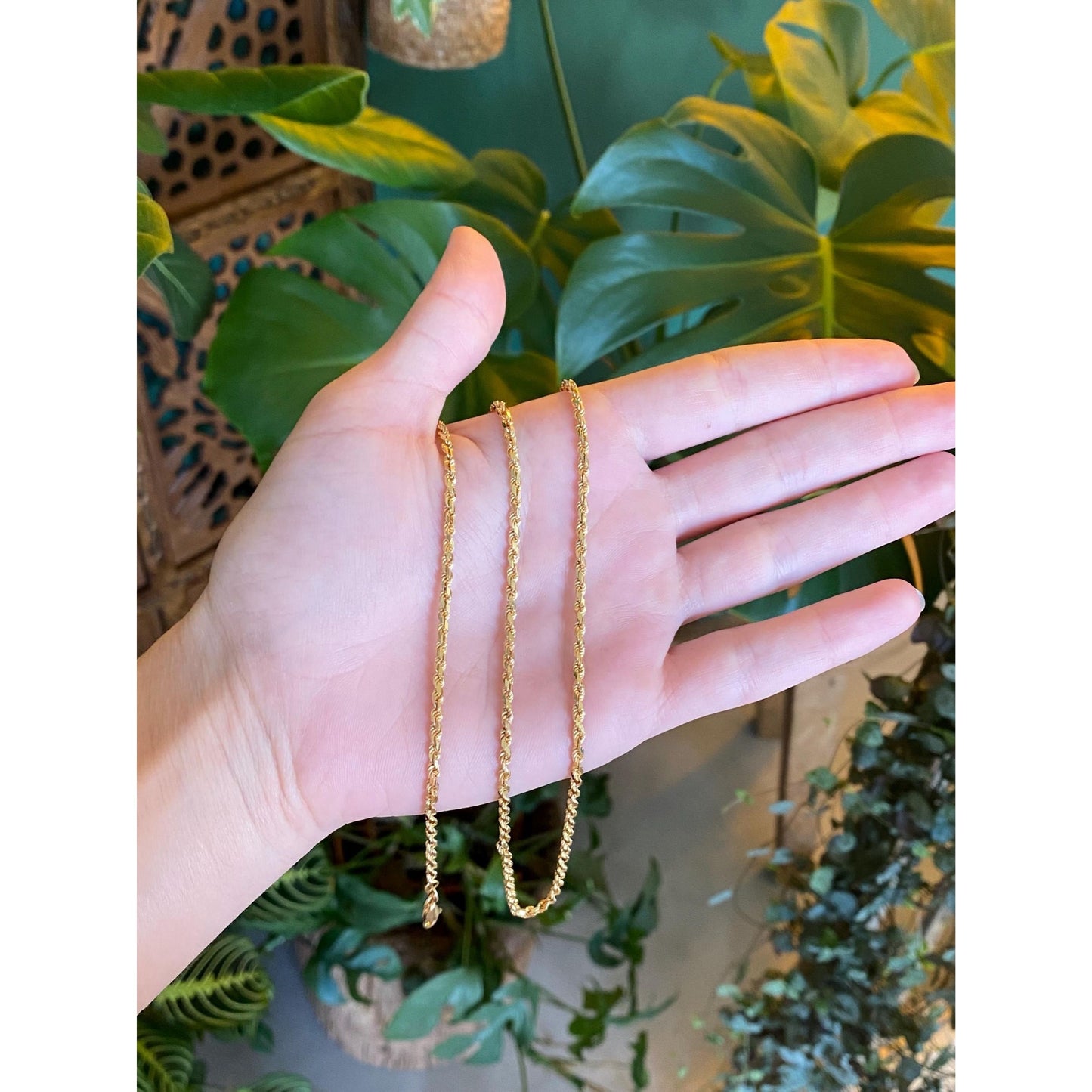 Vintage Solid 14k Yellow Gold Diamond Cut Rope Chain Necklace - 30 inches