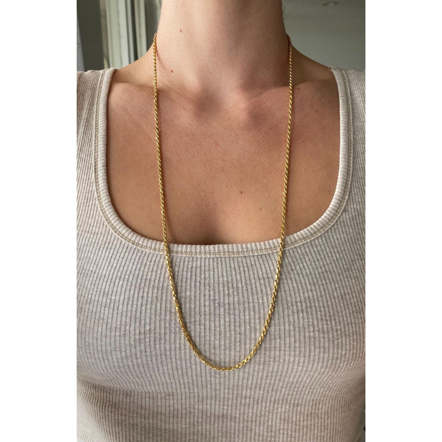 Vintage Solid 14k Yellow Gold Diamond Cut Rope Chain Necklace - 30 inches