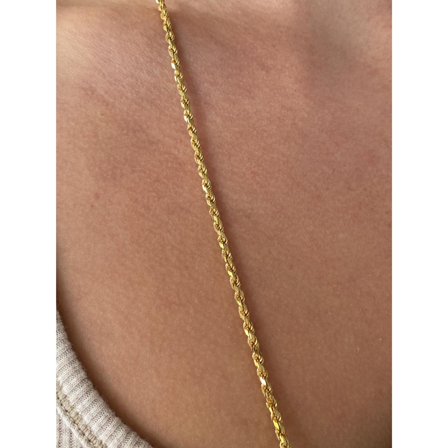 Vintage Solid 14k Yellow Gold Diamond Cut Rope Chain Necklace - 30 inches