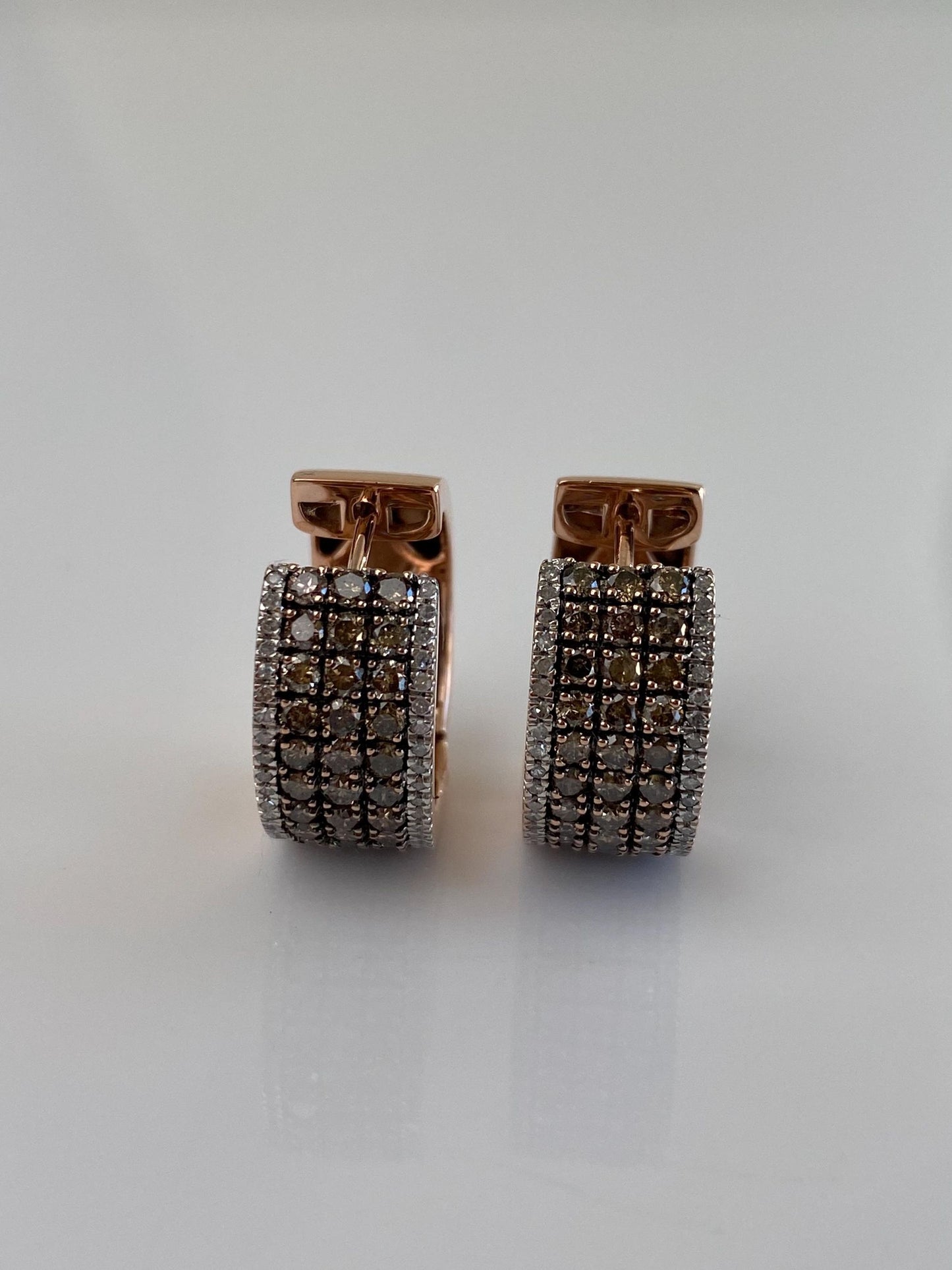 Vintage Solid 10k Rose Gold Champagne & Clear Diamond Hoop Earrings