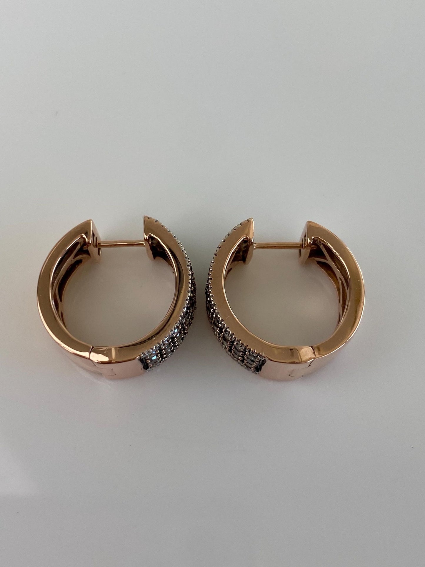 Vintage Solid 10k Rose Gold Champagne & Clear Diamond Hoop Earrings