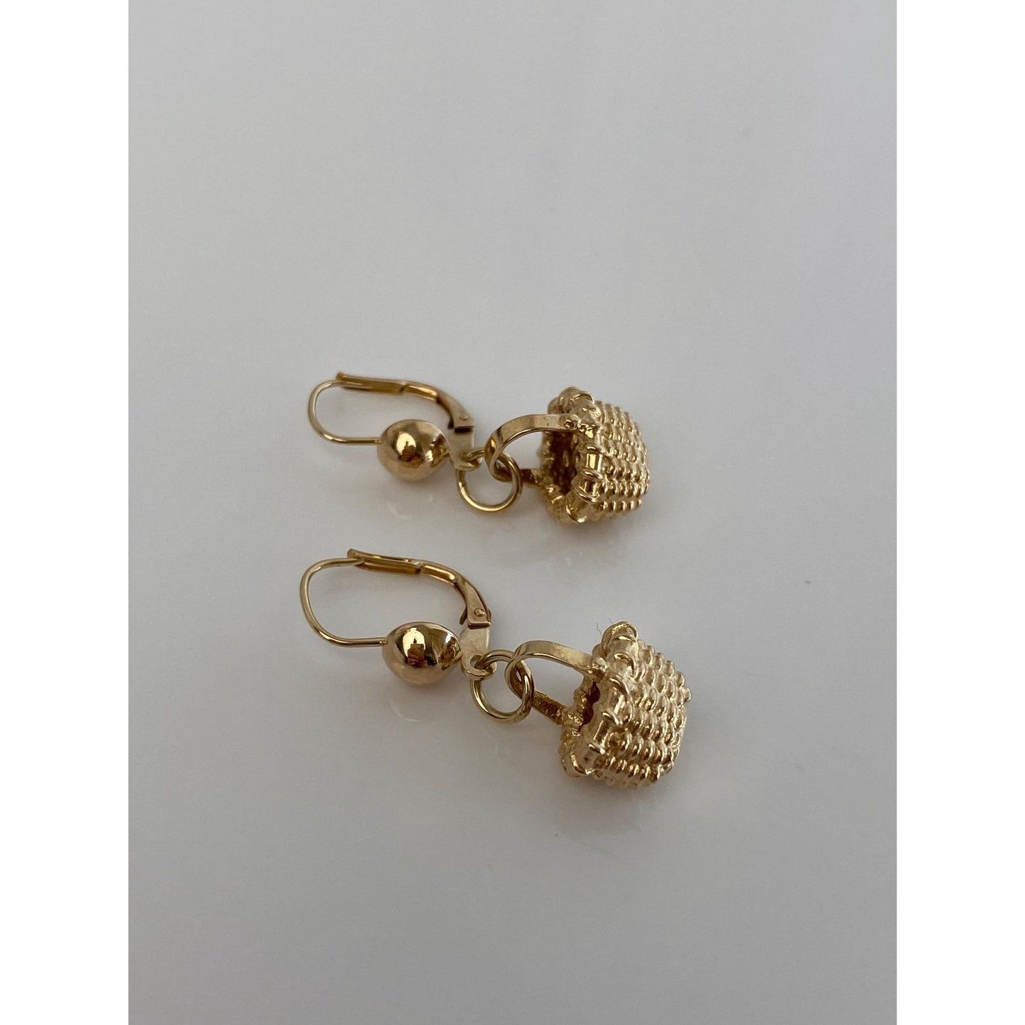 Vintage Solid 14k Yellow Gold Basket Dangle Earrings