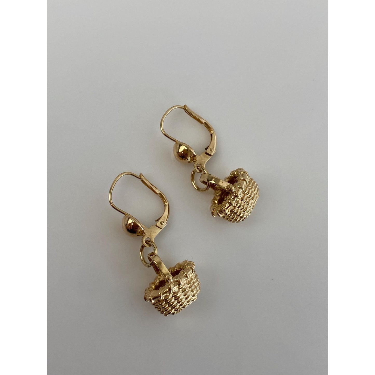 Vintage Solid 14k Yellow Gold Basket Dangle Earrings