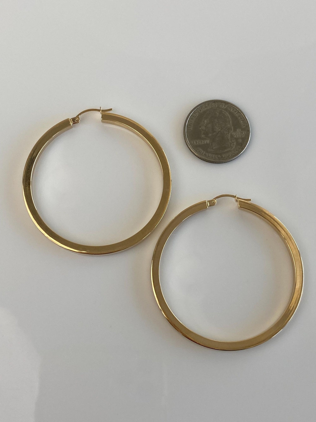 Vintage 14k Yellow Gold Large Straight Edge Hoop Earrings