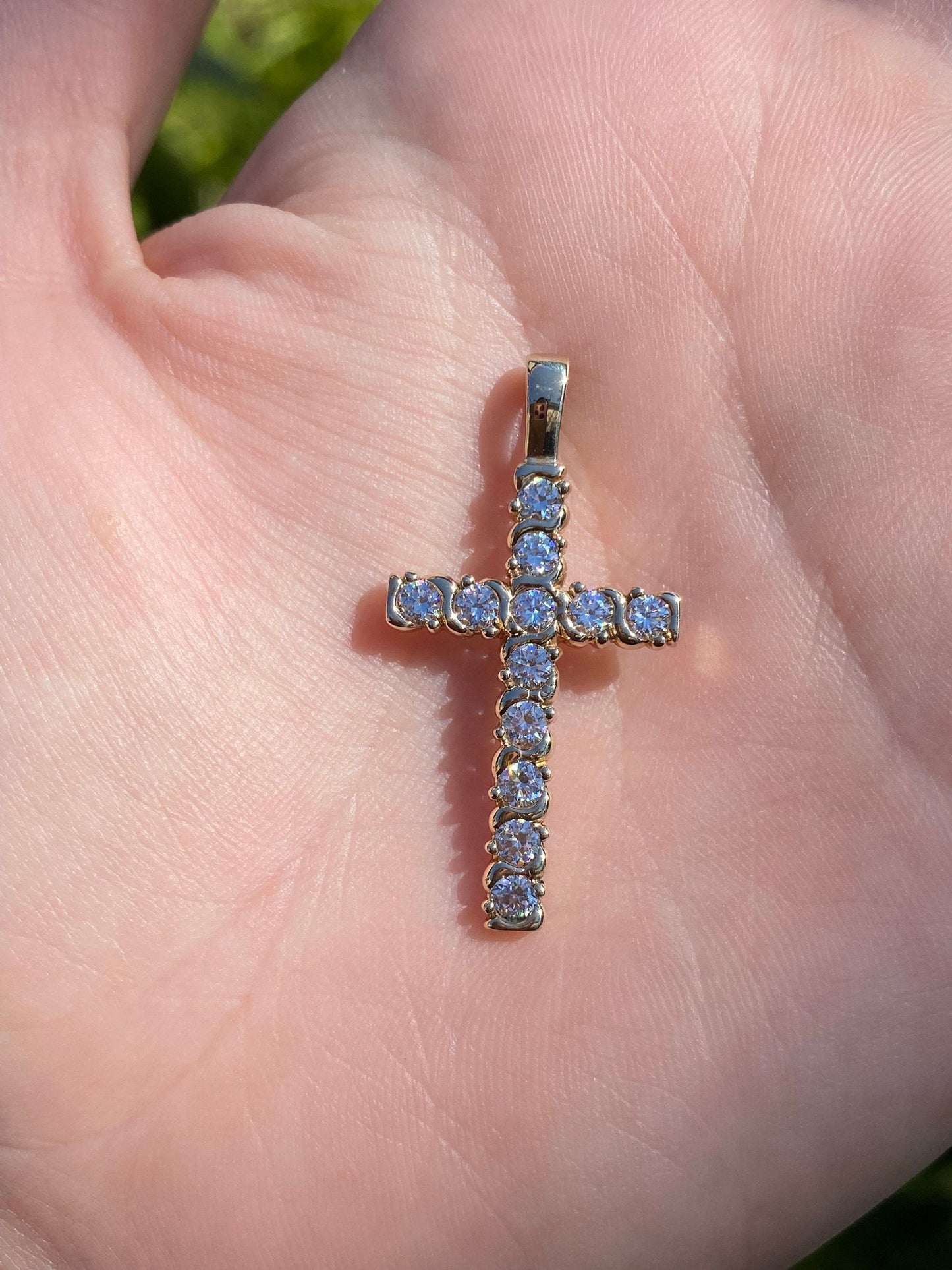 Vintage Solid 10k Yellow Gold Cubic Zirconia Cross Charm