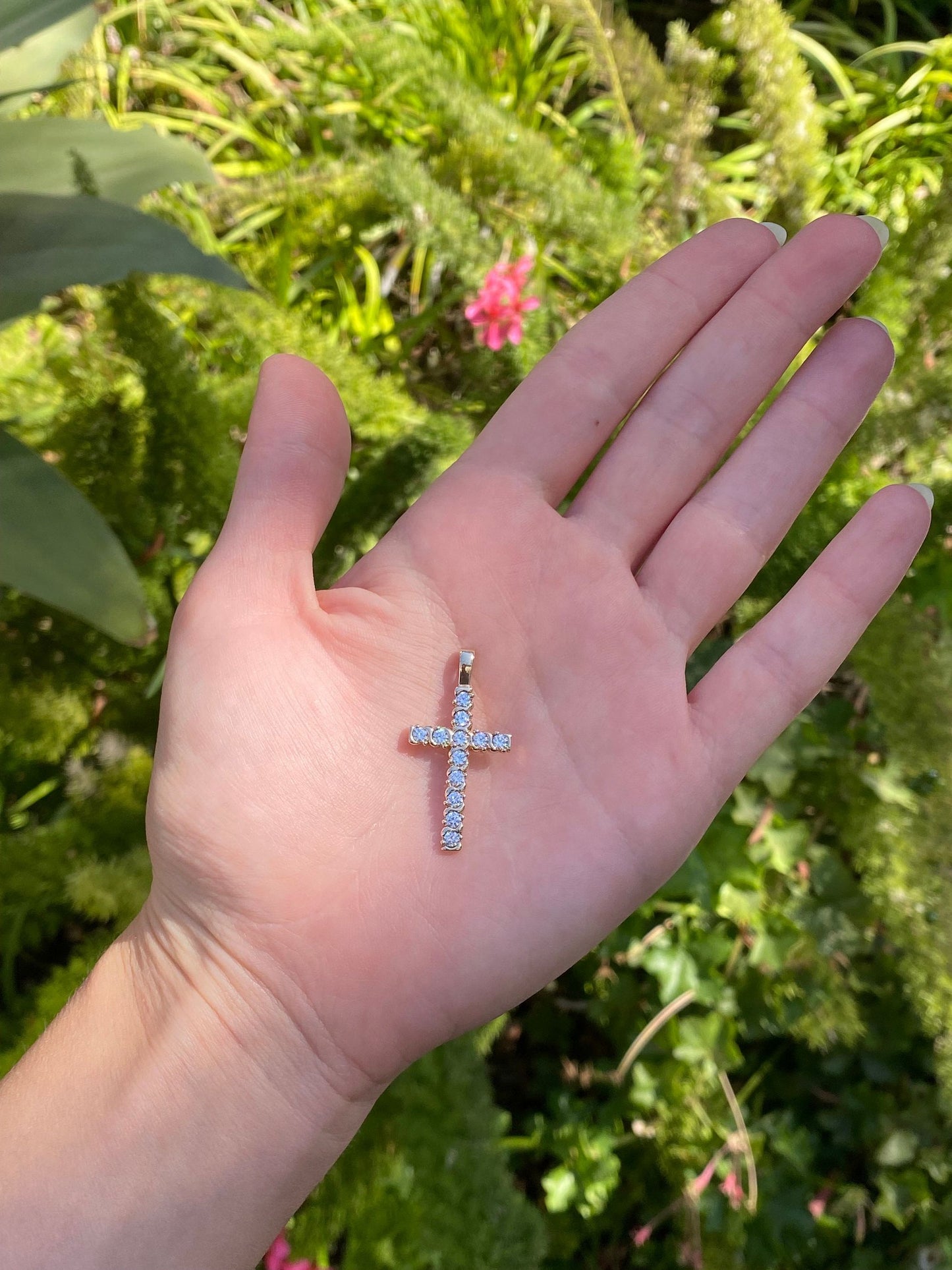 Vintage Solid 10k Yellow Gold Cubic Zirconia Cross Charm