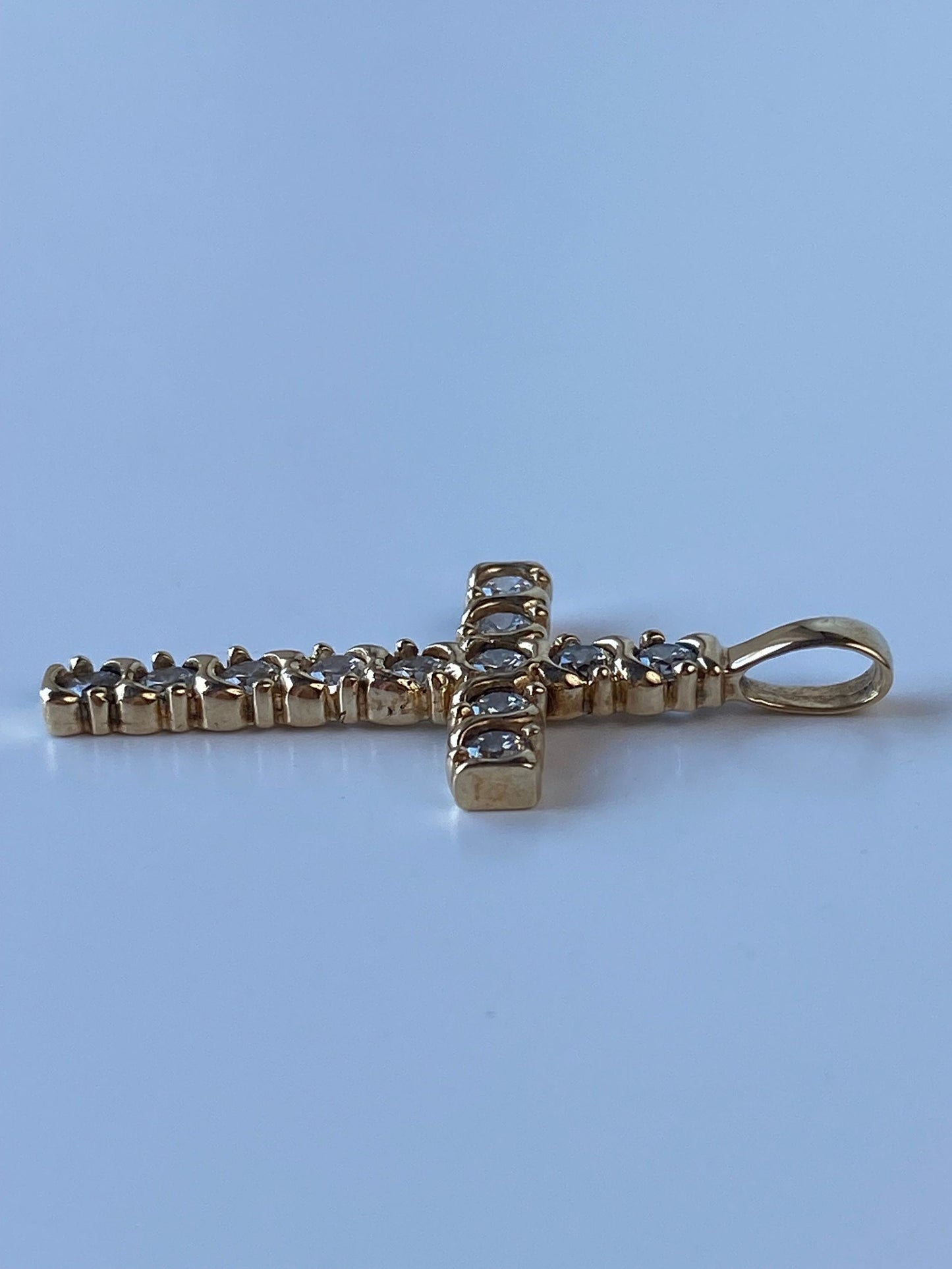Vintage Solid 10k Yellow Gold Cubic Zirconia Cross Charm