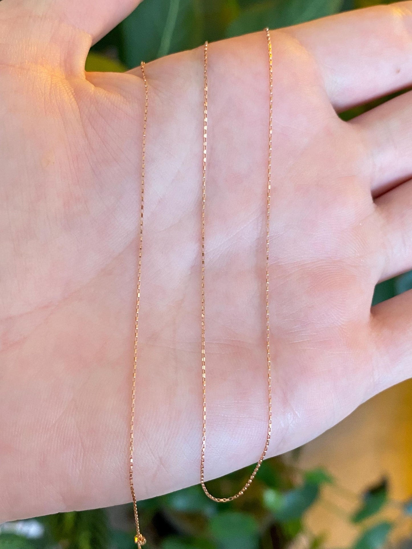 Vintage Solid 14k Rose Gold Elongated Box Chain Necklace - 18 inches