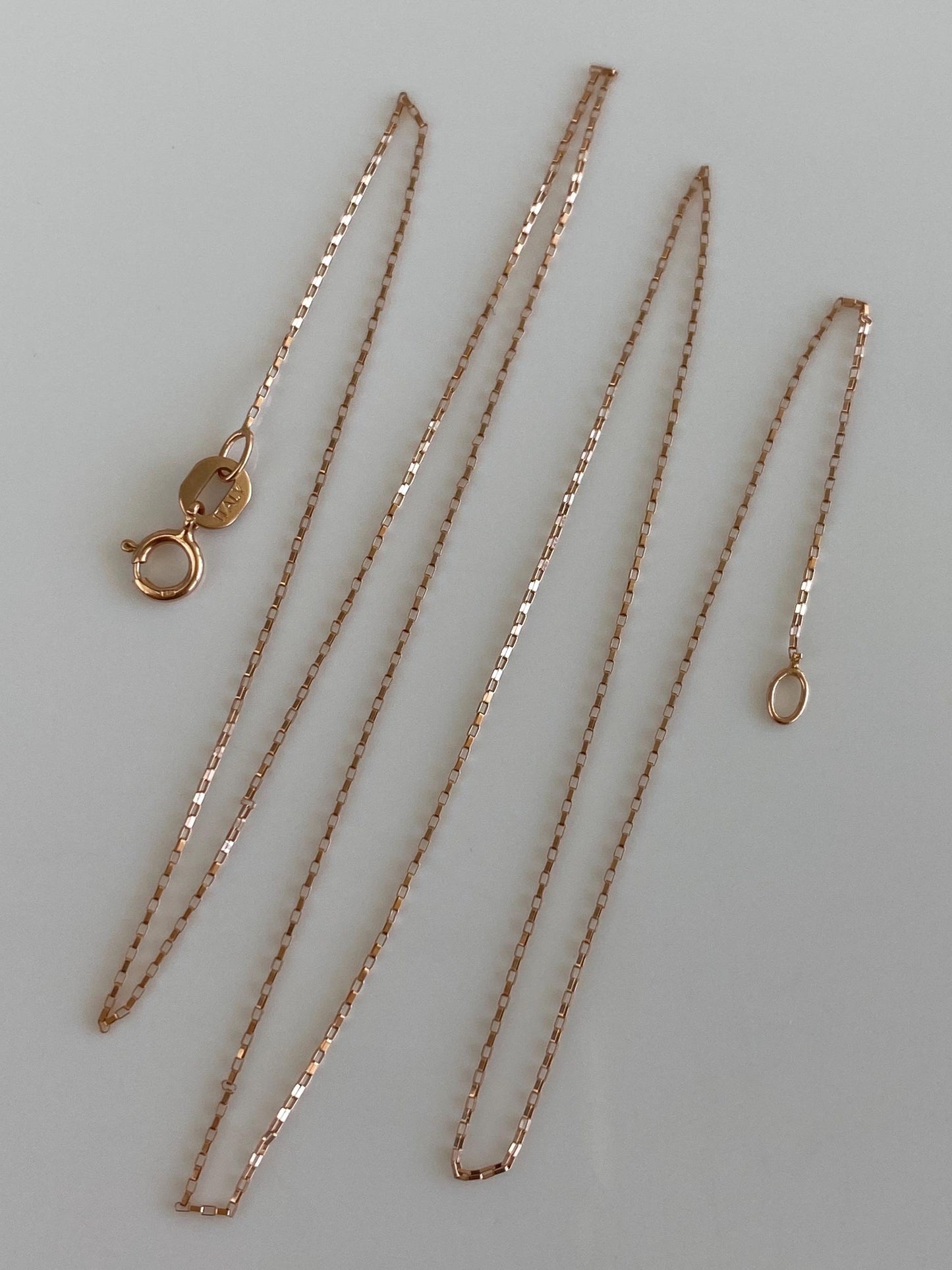 Vintage Solid 14k Rose Gold Elongated Box Chain Necklace - 18 inches