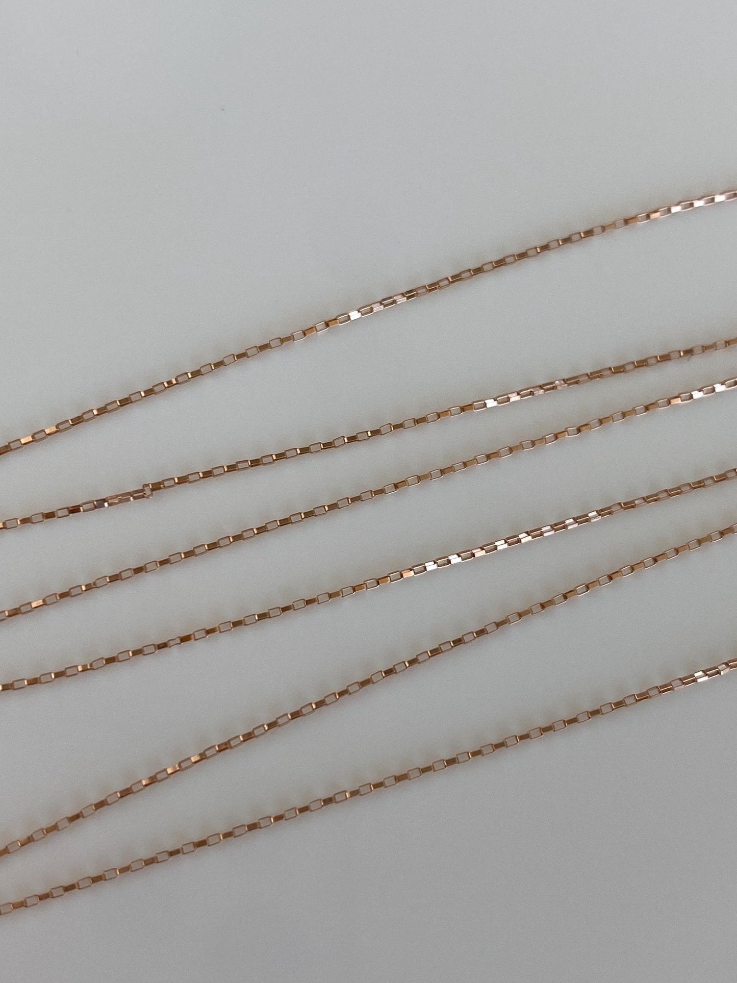 Vintage Solid 14k Rose Gold Elongated Box Chain Necklace - 18 inches
