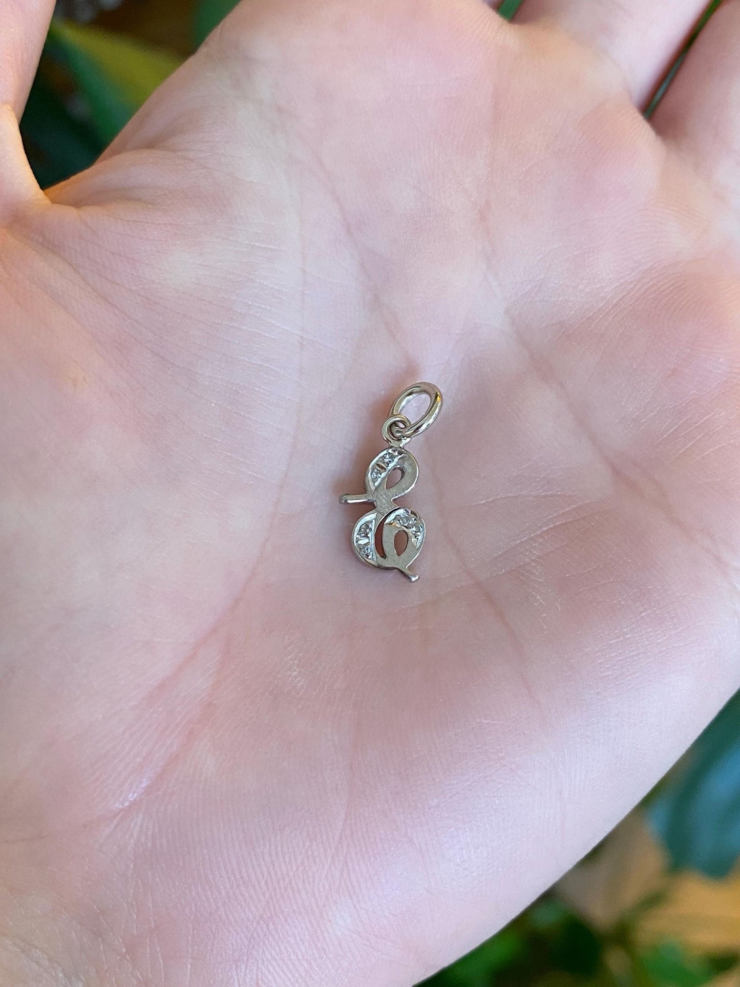 Vintage Solid 14k White Gold Diamond Initial 'E' Charm