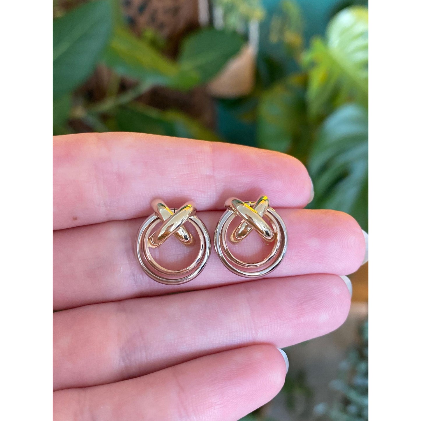 Vintage 14k Tri Tone Gold Circle X Stud Earrings