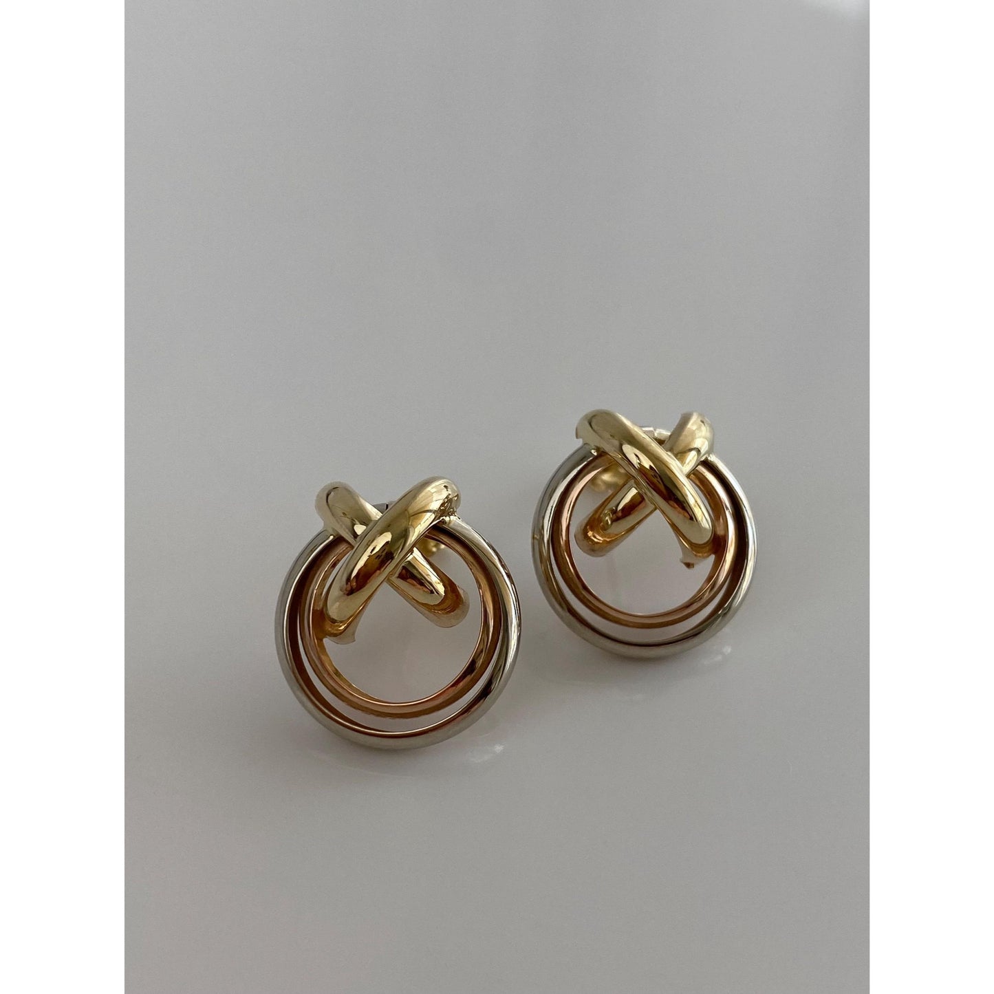 Vintage 14k Tri Tone Gold Circle X Stud Earrings