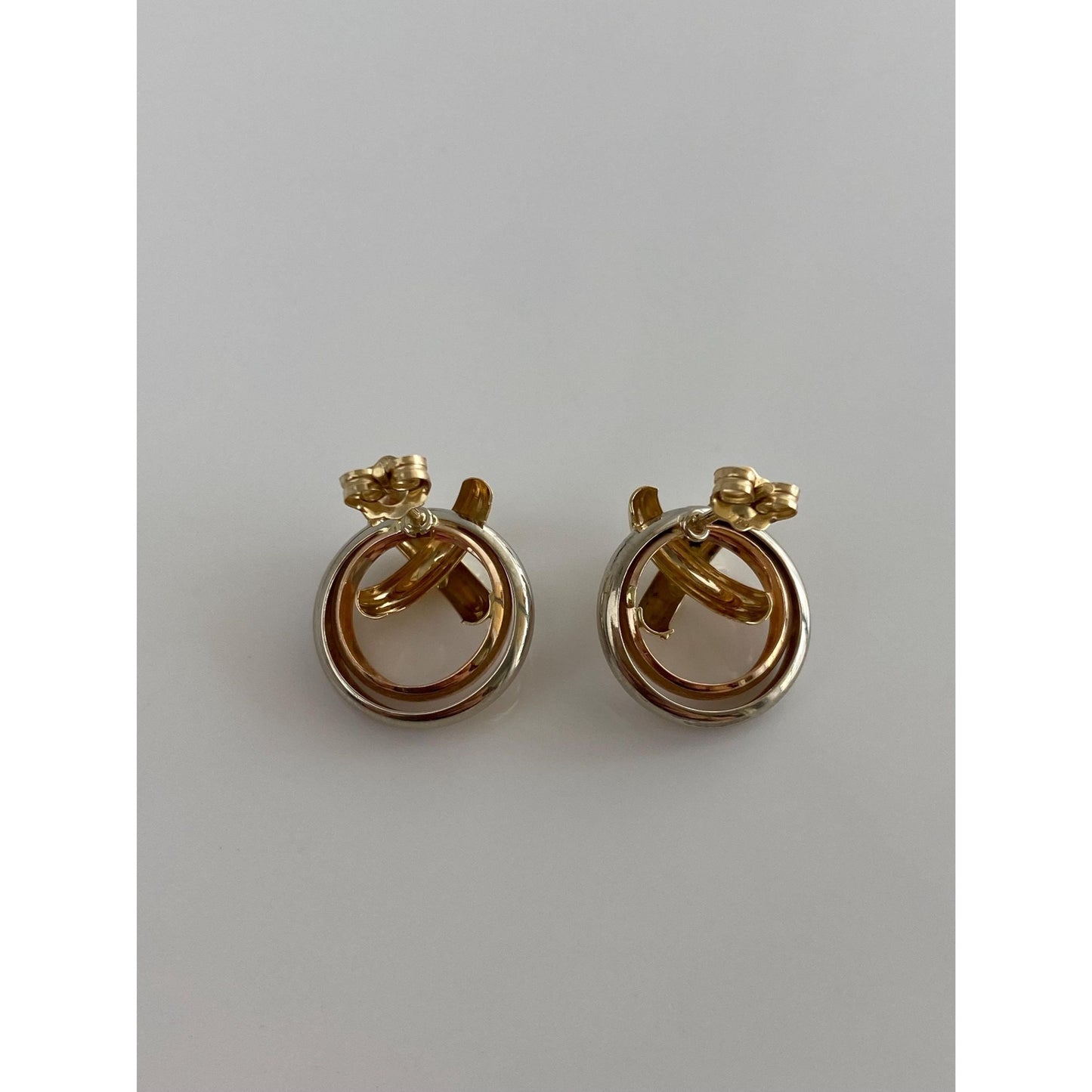 Vintage 14k Tri Tone Gold Circle X Stud Earrings