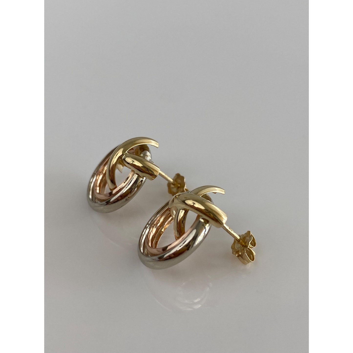 Vintage 14k Tri Tone Gold Circle X Stud Earrings