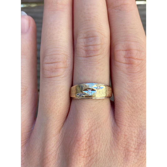 Vintage Solid 10k White & Yellow Gold Diamond Ring Band - Size 6.5