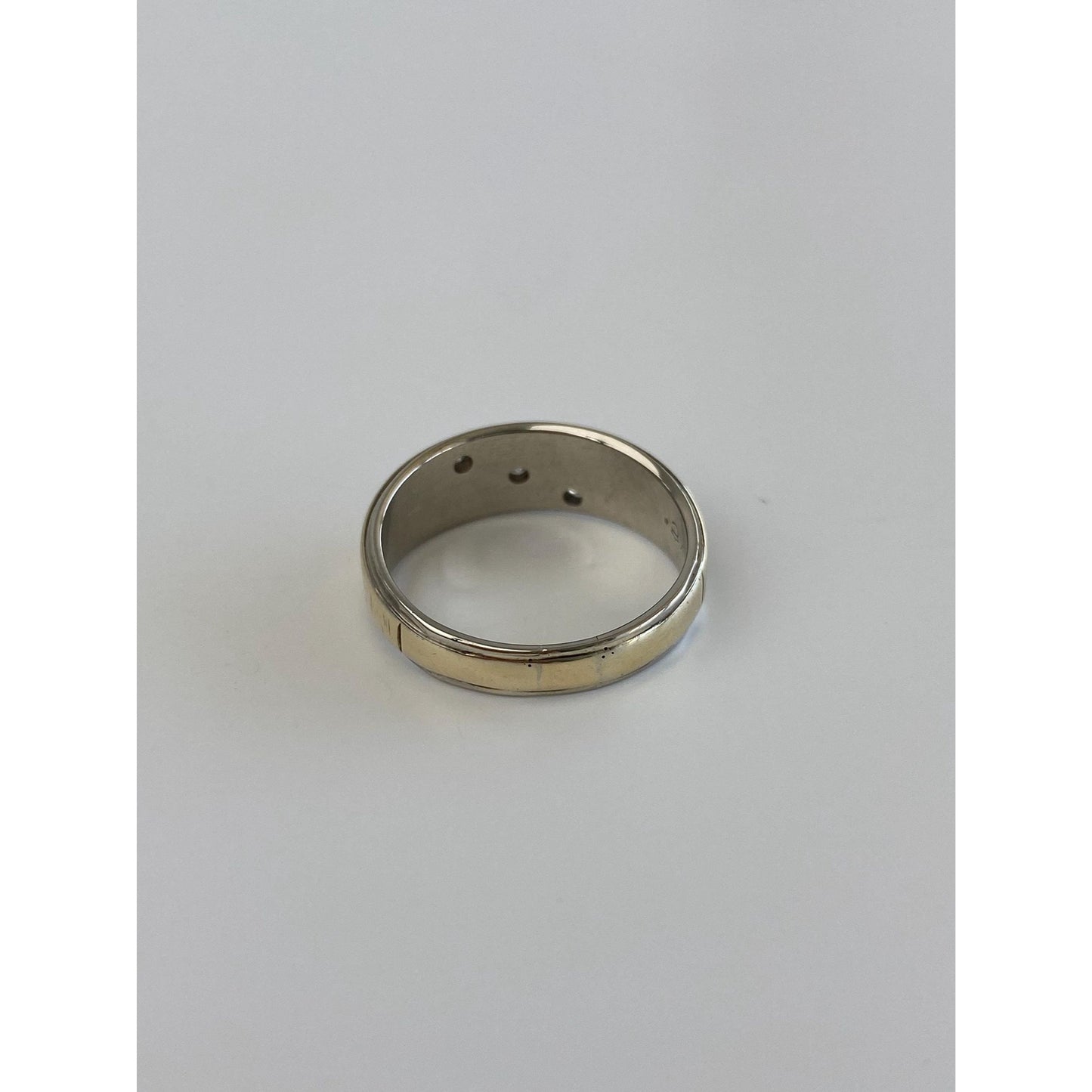 Vintage Solid 10k White & Yellow Gold Diamond Ring Band - Size 6.5