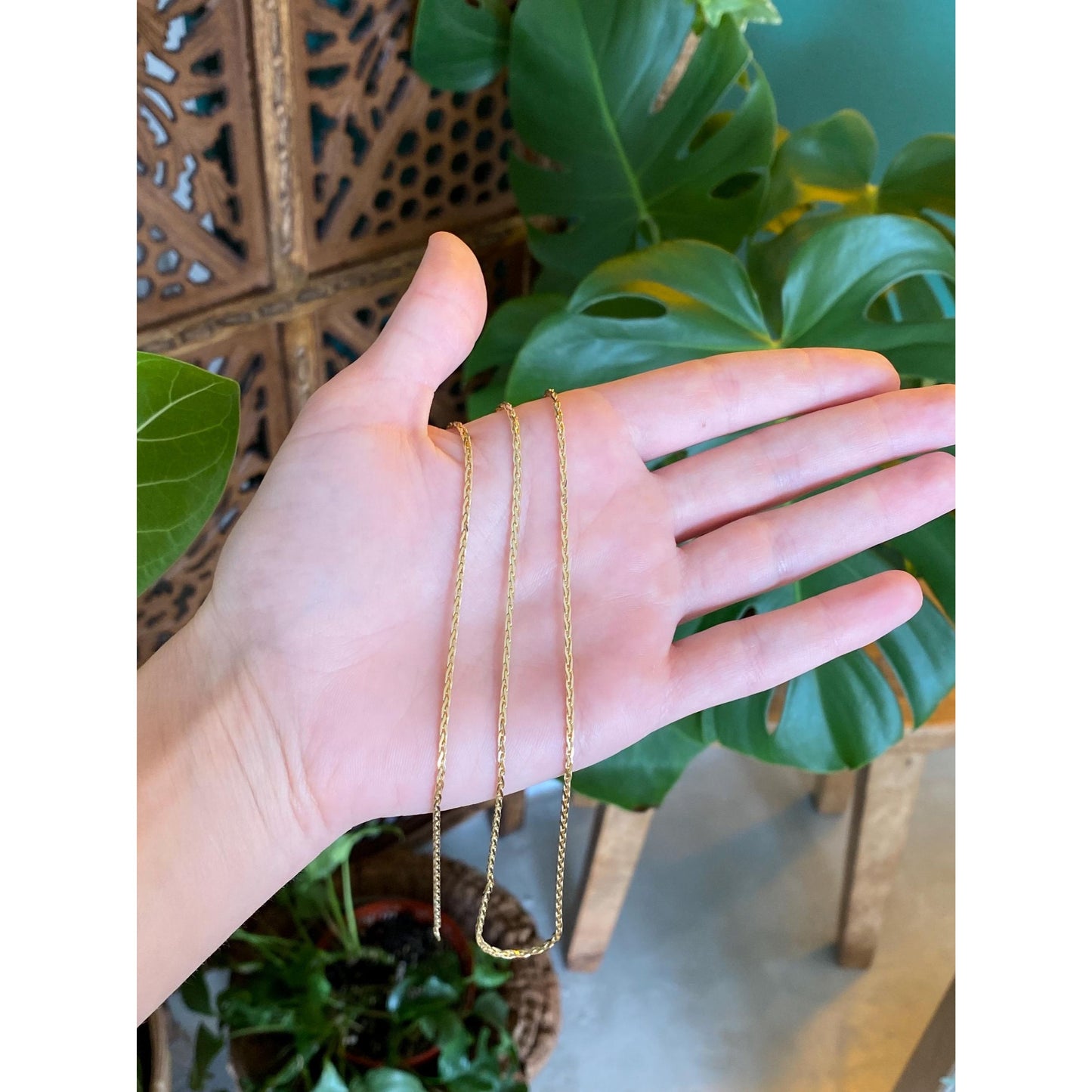 Solid 14k Yellow Gold Square Wheat Chain Necklace - 31.75 inches