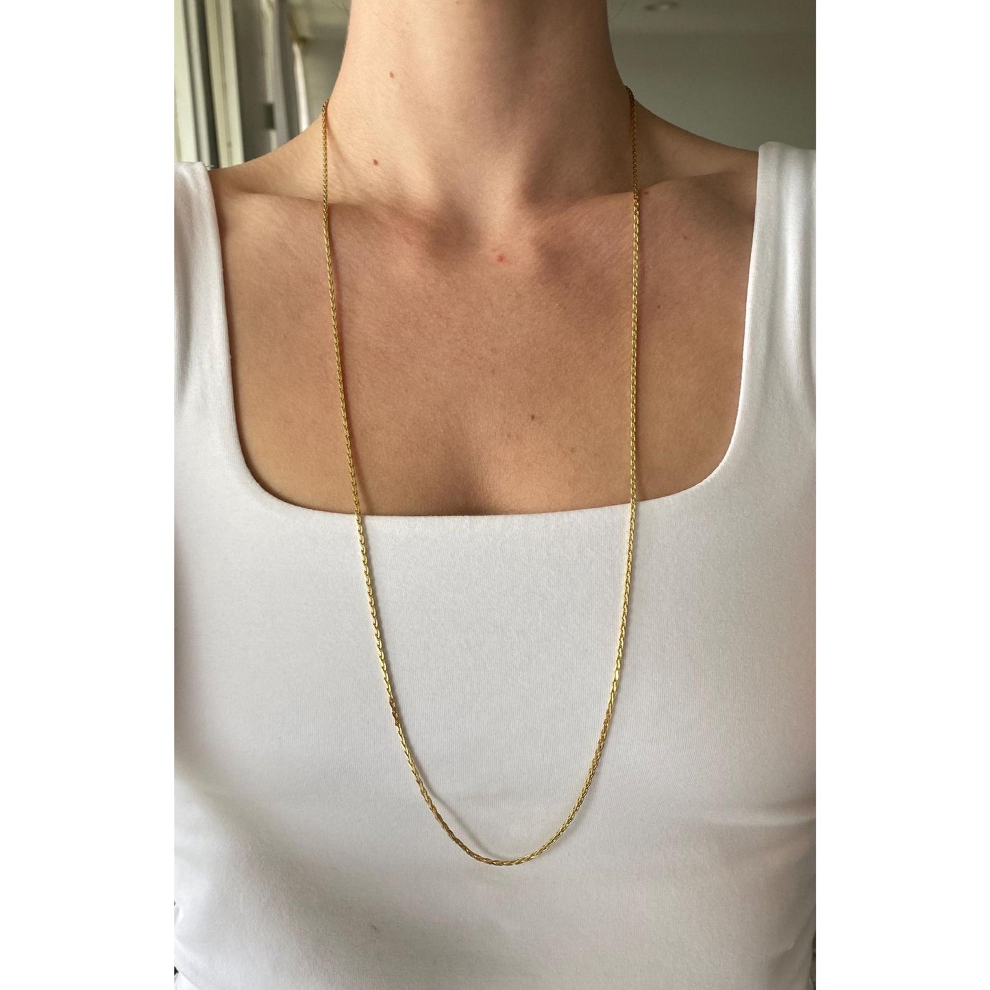 Solid 14k Yellow Gold Square Wheat Chain Necklace - 31.75 inches