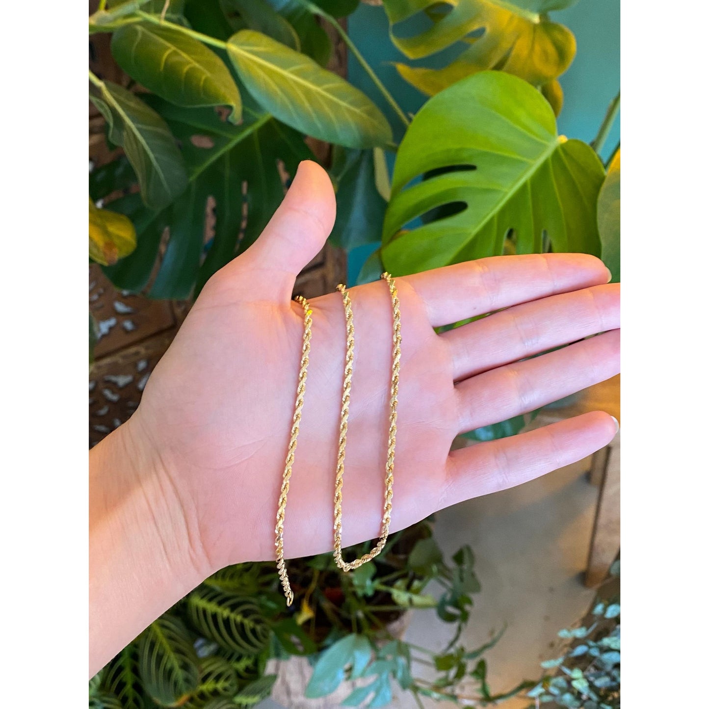 Vintage Solid 14k Yellow Gold Diamond Cut Rope Chain Necklace - 22 inches